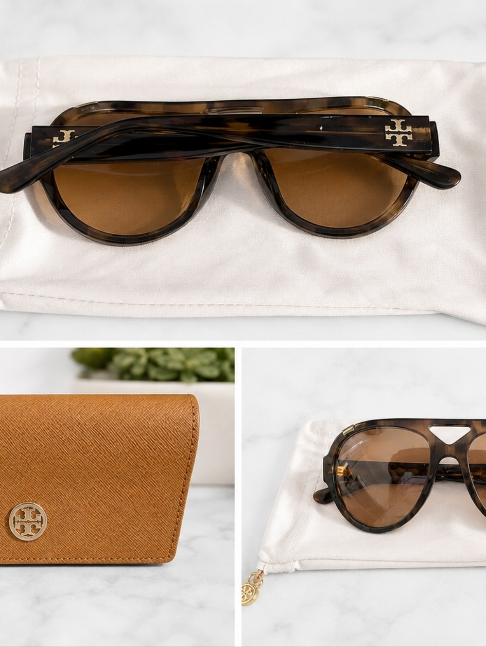 Tory Burch Tortoiseshell Frame Sunglasses with Brown Lenses